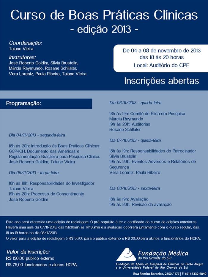 Curso de Boas Práticas Clínicas (Fundação Médica do Rio Grande do Sul_