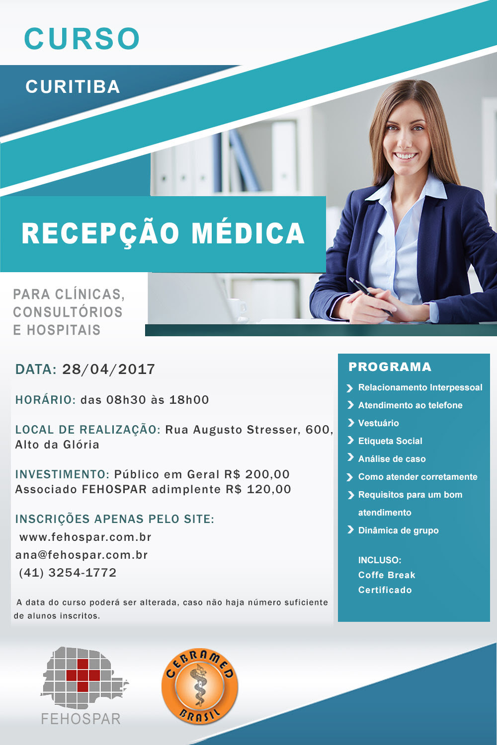 Curso de recepção para clínicas, consultórios e hospitais