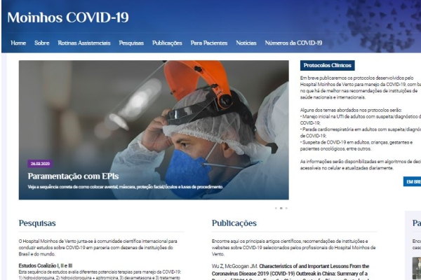 Hospital Moinhos de Vento lança site para ajudar profissionais da saúde a combater casos de COVID-19