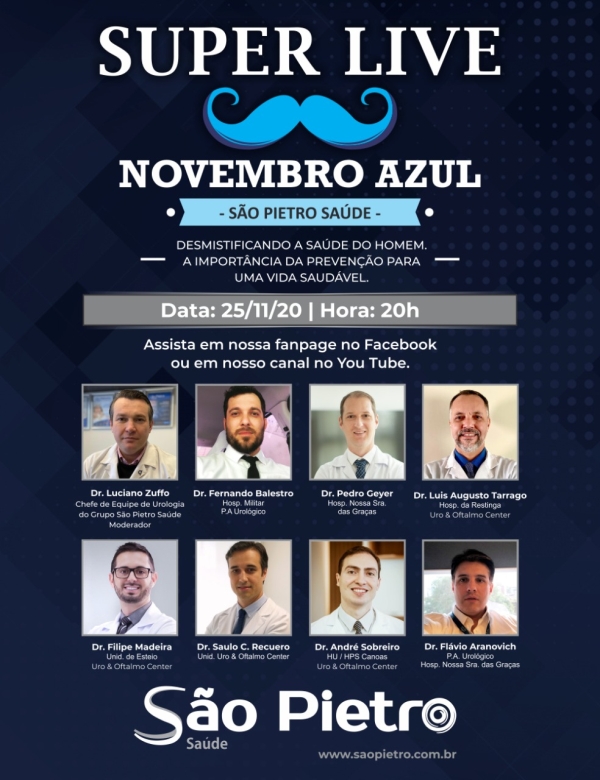 São Pietro Saúde reúne médicos urologistas em live do Novembro Azul nesta quarta_