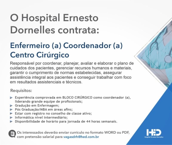 Hospital Ernesto Dornelles enfermeiro vaga de emprego