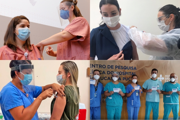 Veja como foi o início da vacinação nos hospitais de Clínicas de Porto Alegre, Moinhos de Vento, São Lucas da PUC-RS e Divina Providência